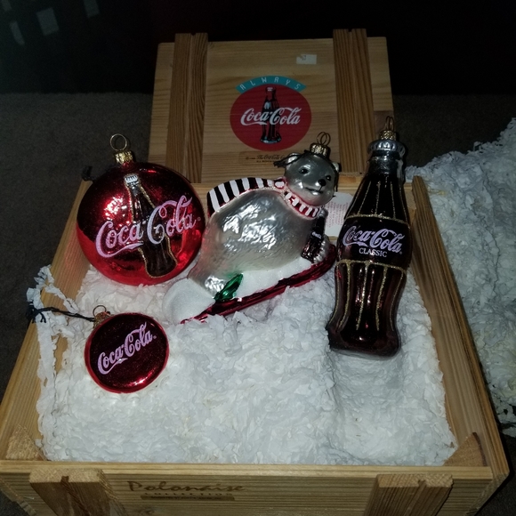 1996 Coca Cola Blown Glass Ornament Set